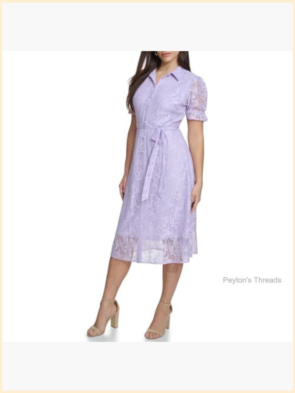 Floral Lace Puff Sleeve Faux Wrap Midi Dress - Picture 2 of 4